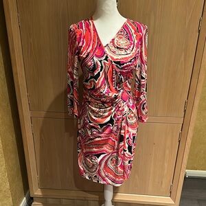 Vibrant Pink and Orange Patterned Women's Dress